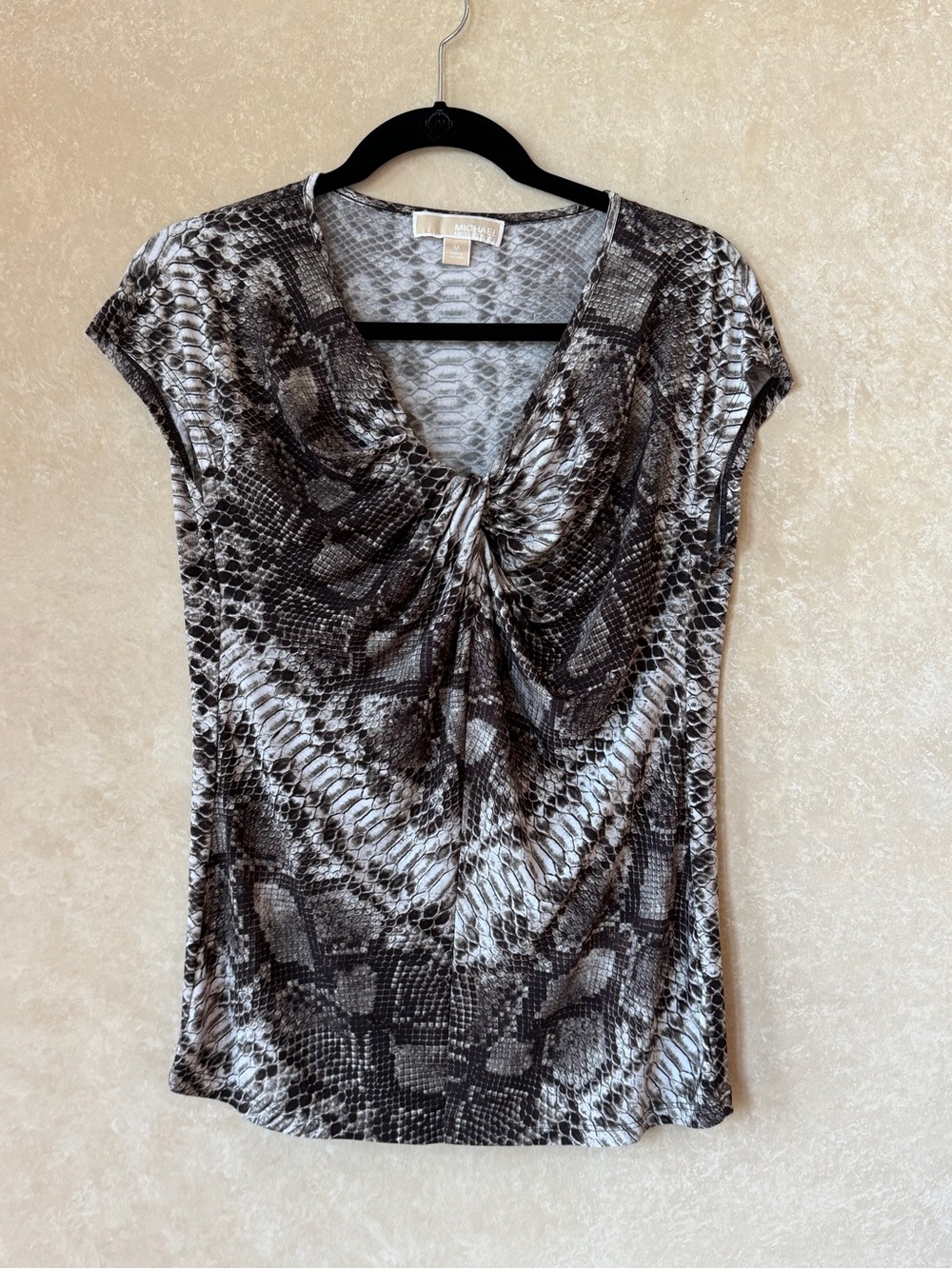 Michael Kors Brown Snake-Print Twist Front Top